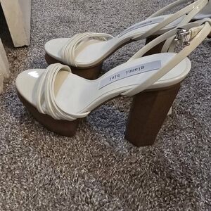 Gianni Bini Cream and Brown Block Heel Sandals